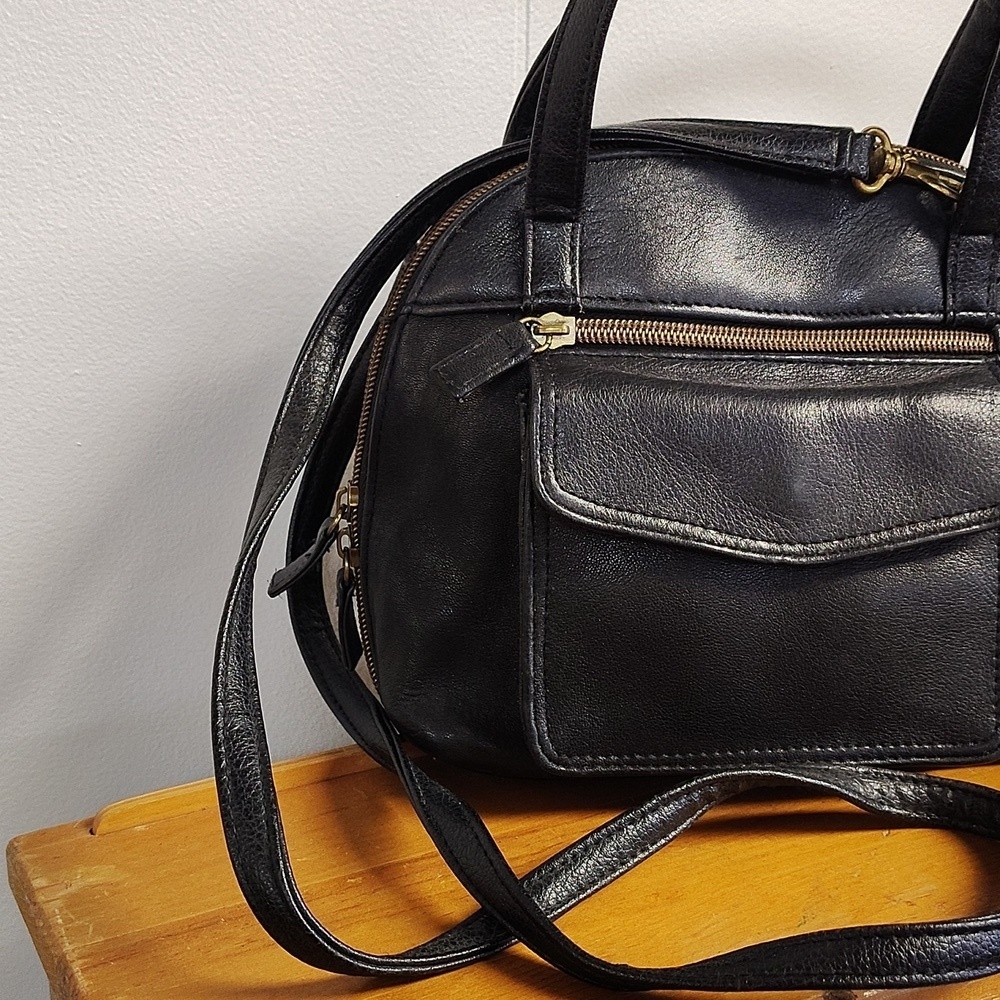 Valerie Stevens Crossbody Satchel Bag Black Zip Around Detachable Strap Vintage - Picture 2 of 12